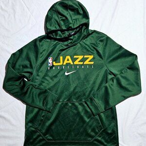 NBA NIKE UTAH JAZZ BASKETBALL GREEN YELLOW HOODIE THERMA FIT LARGE L EUC